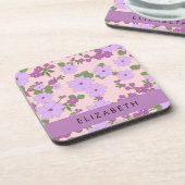 Dessous-de-verre Fleurs Violettes, Motif De Fleurs, Votre Nom (Côté gauche)