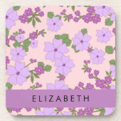 Dessous-de-verre Fleurs Violettes, Motif De Fleurs, Votre Nom (Devant)