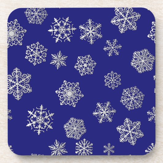 Dessous-de-verre Flocons d'argent sur fond bleu foncé (Devant)