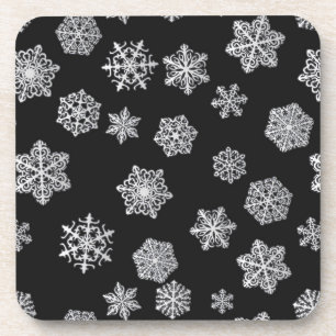 Dessous-de-verre Flocons d'argent sur fond noir