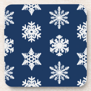 Dessous-de-verre Flocons de neige Ikat - Blanc et bleu marine foncé