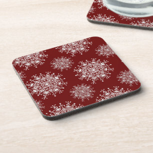 Dessous-de-verre Flocons de Noël Vintage Motif Blizzard Rouge