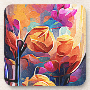 Dessous-de-verre Floral Abstract Art Orange Red Blue Flowers