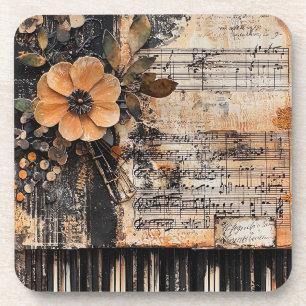 Dessous-de-verre Floral avec touches de piano rustique et feuille d