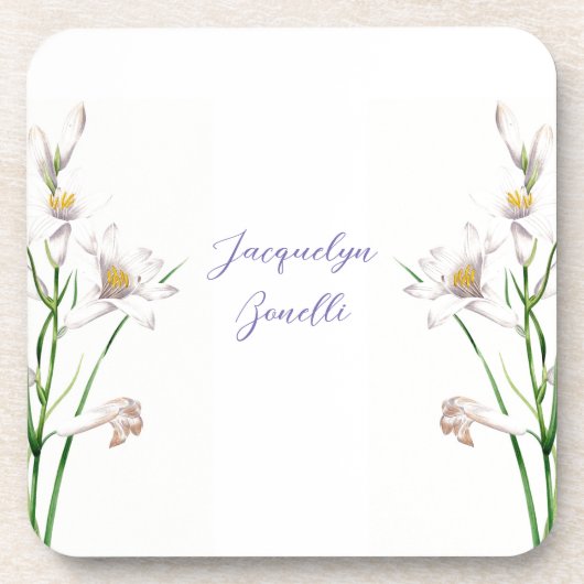 Dessous-de-verre Floral Elegant Chic Cute Calligraphie Ajouter Nom (Devant)