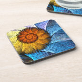 Dessous-de-verre Floral Orange Bleu Jaune Art Abstrait (Côté gauche)