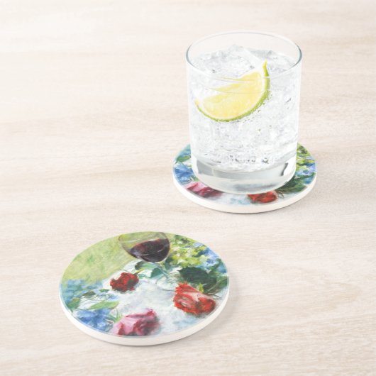 Dessous de verre floraux de grès de vin (Côté)