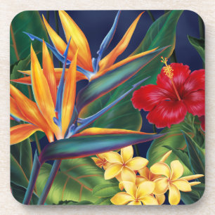 Dessous de verre floraux hawaïens de paradis