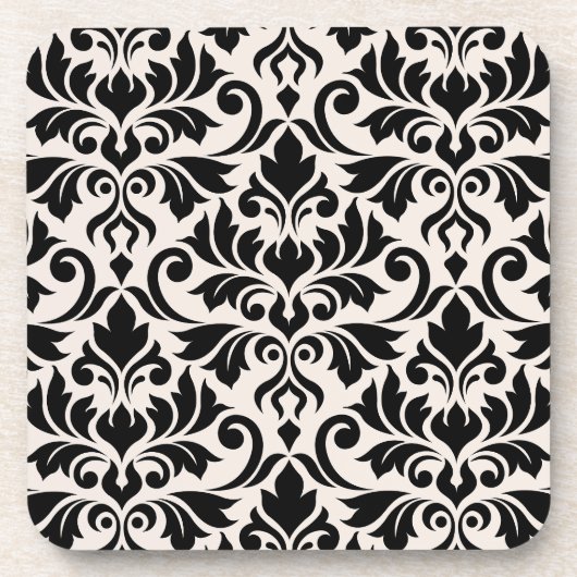 Dessous-de-verre Flourish Damask Lg Pattern Black on Cream (Devant)