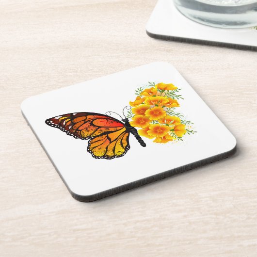 Dessous-de-verre Flower Butterfly with Yellow California Poppy (Côté gauche)