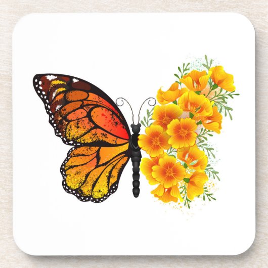 Dessous-de-verre Flower Butterfly with Yellow California Poppy (Devant)