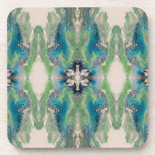 Dessous-de-verre Fluide Artistique Abstrait en Aqua et Vert