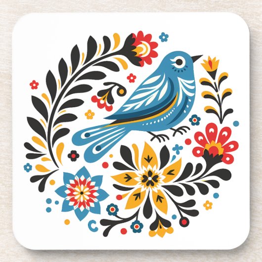 Dessous-de-verre Folksy Bluebird et Fleur sauvage (Devant)