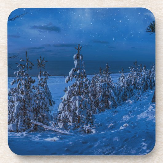 Dessous-de-verre Forest path at winter night (Devant)