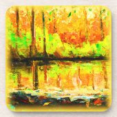 Dessous-de-verre "Forêt De Marais Vibrante" Belle Peinture. Command (Devant)