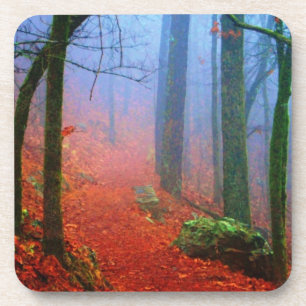 Dessous-de-verre Forêt peinte Automne Brouillard bleu