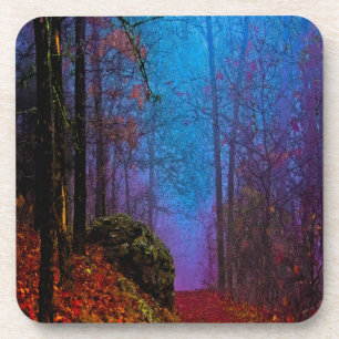 Dessous-de-verre Forêt peinte d'automne brume violette