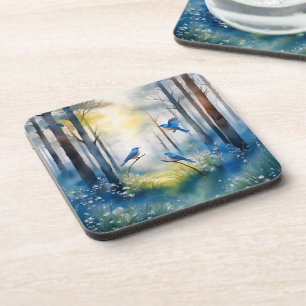 Dessous-de-verre Forêt Scénique de Merles Bleus de Bois