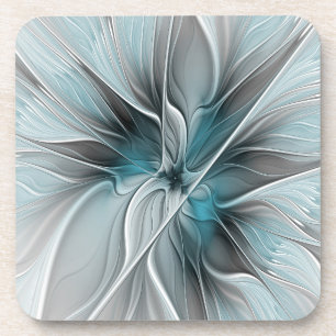 Dessous-de-verre Fractal Floral Moderne Fleur Abstraite Bleu Gris