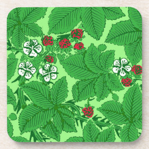 Dessous-de-verre Fraises et Feuilles Art Nouveau, Lime Green