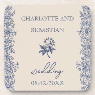 Dessous-de-verre Frontière botanique bleue mariage vintage