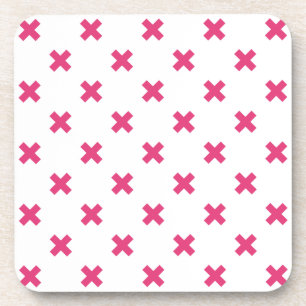 Dessous-de-verre Fuchsia croix sur le blanc