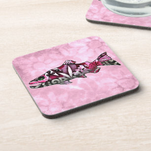 Dessous-de-verre Funky Whimsical Abstrait Saumon peinture de poisso