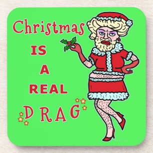 Dessous-de-verre Funny Christmas Bah Humbug Père Noël dans Drag