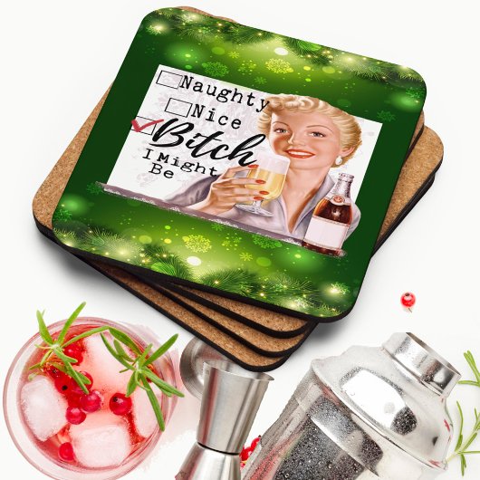 Dessous-de-verre Funny Christmas Coaster Retro Best Friend Santa