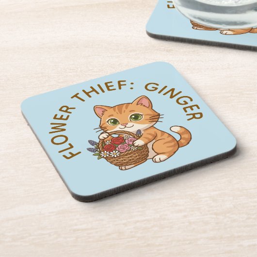 Dessous-de-verre Funny Ginger Cat Flower Thief | Plastic Coaster (Côté gauche)