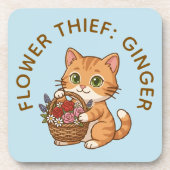 Dessous-de-verre Funny Ginger Cat Flower Thief | Plastic Coaster (Devant)