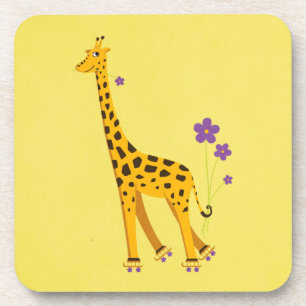 Dessous-de-verre Funny Roller de Giraffe Patinage Fille Jaune