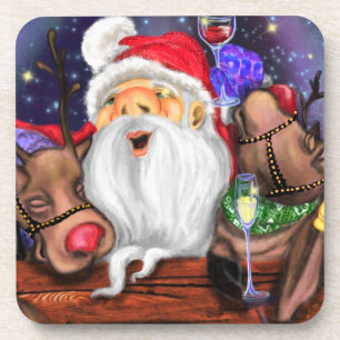 Dessous-de-verre Funny Santa and Reindeer Party Christmas
