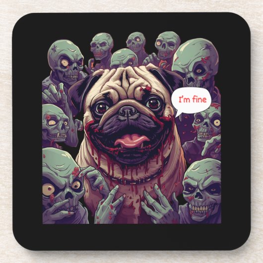 Dessous-de-verre Funny Zombie Bite Pug “I’m Fine” Halloween (Devant)