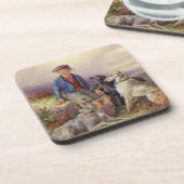 Dessous-de-verre Garçon écossais avec des chiens-loup dans un (Côté gauche)