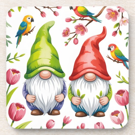 Dessous-de-verre Garden Gnomes with Tropical Parrots  (Devant)