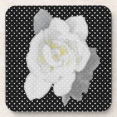 Dessous-de-verre Gardenia blanche Fleur noir blanc Polka point (Devant)