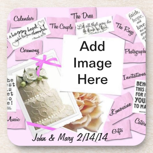 Dessous-de-verre Gâteau mariage, Ruban Rose (Devant)