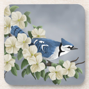 Dessous-de-verre Geai bleu parmi des fleurs