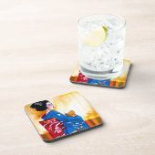 Dessous-de-verre Geisha japonais avec kimono bleu (Côté Droit)