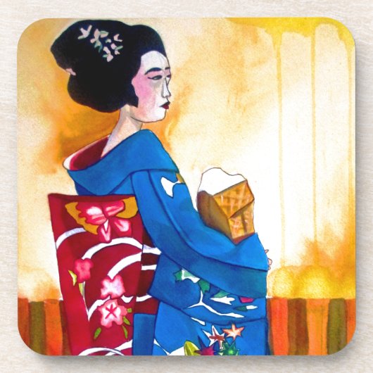 Dessous-de-verre Geisha japonais avec kimono bleu (Devant)