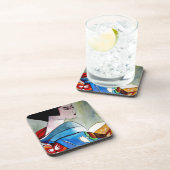 Dessous-de-verre Geisha japonaise avec kimono bleu, œuvre d'art ori (Côté Droit)