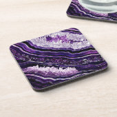 Dessous-de-verre Géode Améthyste Violet et Art numérique Argent (Côté gauche)