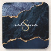 Dessous-de-verre Géode d'agate bleu or monogramme (Devant)