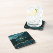 Dessous-de-verre Géode d'agate bleu sarcelle or monogramme (Côté Droit)