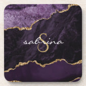 Dessous-de-verre Géode d'agate violette Monogram Gold (Devant)