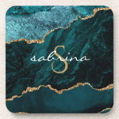 Dessous-de-verre Géode d'âge d'or bleu Turquoise Monogramme (Devant)