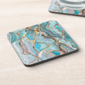 Dessous-de-verre Géode Turquoise Kintsugi, Blue Gold Ocean (Côté gauche)