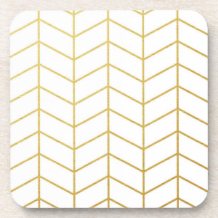 Dessous-de-verre Géométrique blanc de motif de feuille d'or en