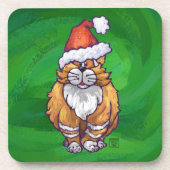 Dessous-de-verre Ginger Chat Noël Sur Vert (Devant)